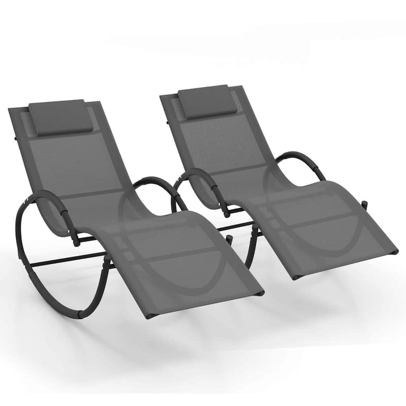 1/2 PCS Outdoor Zero Gravity Chaise Lounge Rocking Lounge Chair - 2 pcs Grey