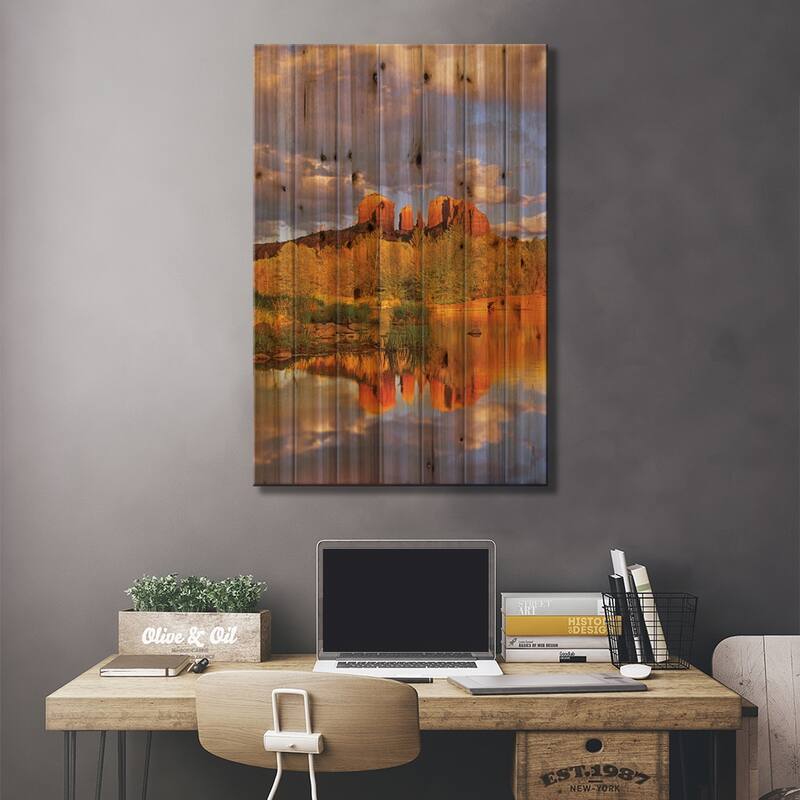 Cathedral Rock Reflected In Oak Creek At Red Rock Crossing, Red Rock State Park, Arizona III Print On Wood by Tim Fitzharris