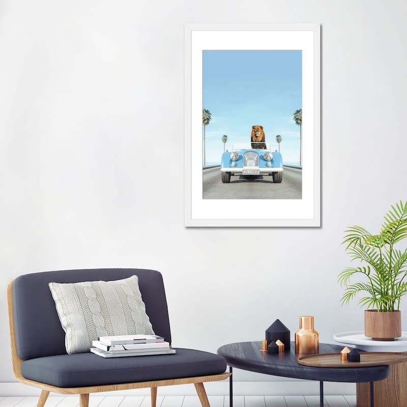 iCanvas "Blue Vintage Car With Lion" by Tiny Treasure Prints
