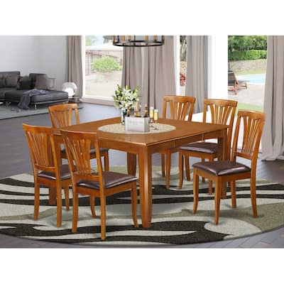 HomeStock 7-Piece Square Saddle Brown Finish Solid Wood Top Dining Table with 6-Chairs