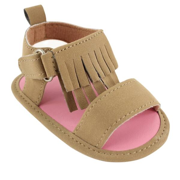 slide 1 of 1, Luvable Friends Baby Girl Crib Shoes, Tan Sandals 0-6 Months - Tan Sandals