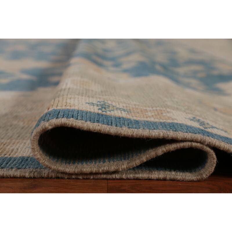 Hand Knotted Oriental 100% Wool Carpet Transitional All-Over Navy Blue & Blues Oushak Area Rug - 12' 0'' X 8' 9''