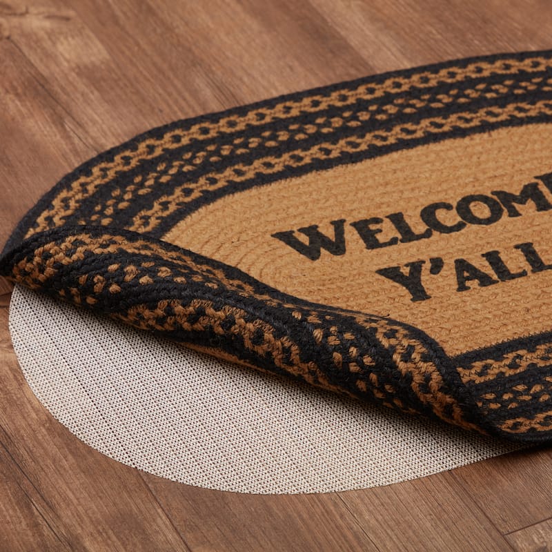 Farmhouse Jute Rug Oval Stencil Welcome Y'all w/ Pad 20x30 - 20" x 30"