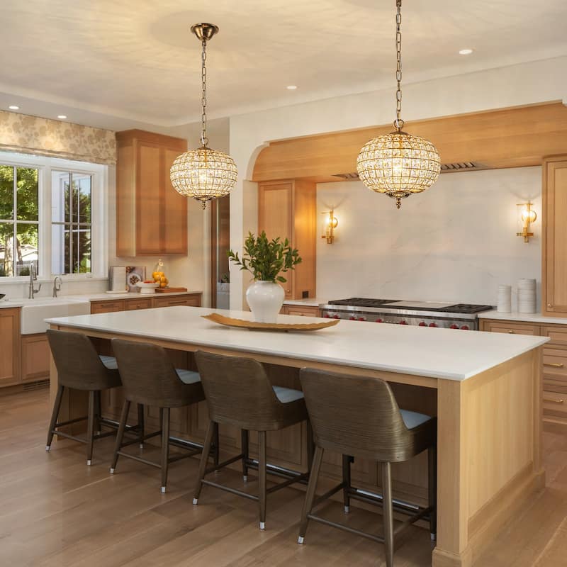 Retro French 4/5-Light Antique Brass Globe Crystal Chandelier for Living/Dining Room