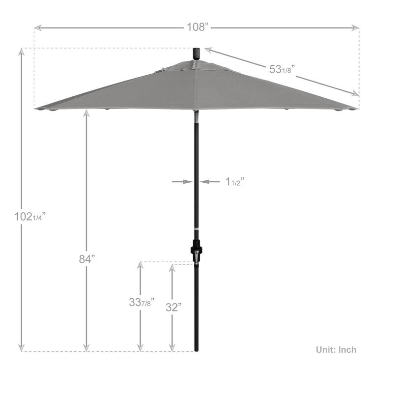 California Umbrella 9' Rd.Crank Lift, Collar Tilt, Aluminum Pole, Fiberglass Rib Patio Umbrella, Black Finish, Sunbrella Fabric