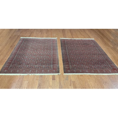 HERAT ORIENTAL Antique 1850s Handmade Senneh Pair Wool Rugs - 4'9" x 7'