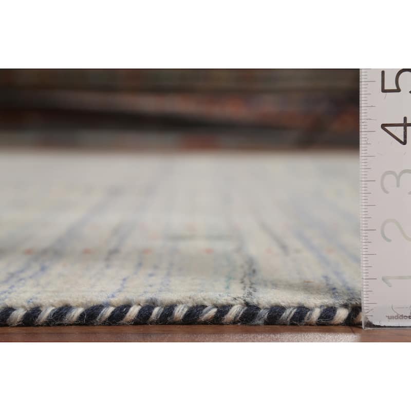 Striped Tribal Gabbeh Oriental Area Rug Hand-Knotted Beige Wool Carpet - 9'3"x 11'7"
