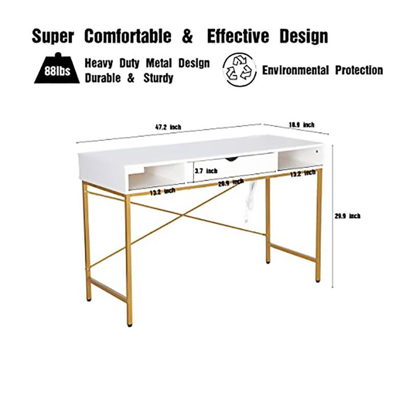 JJS 48" Writing Desk with Power Outlet - Modern Large Computer Desk & Laptop Workstation for Home Office
