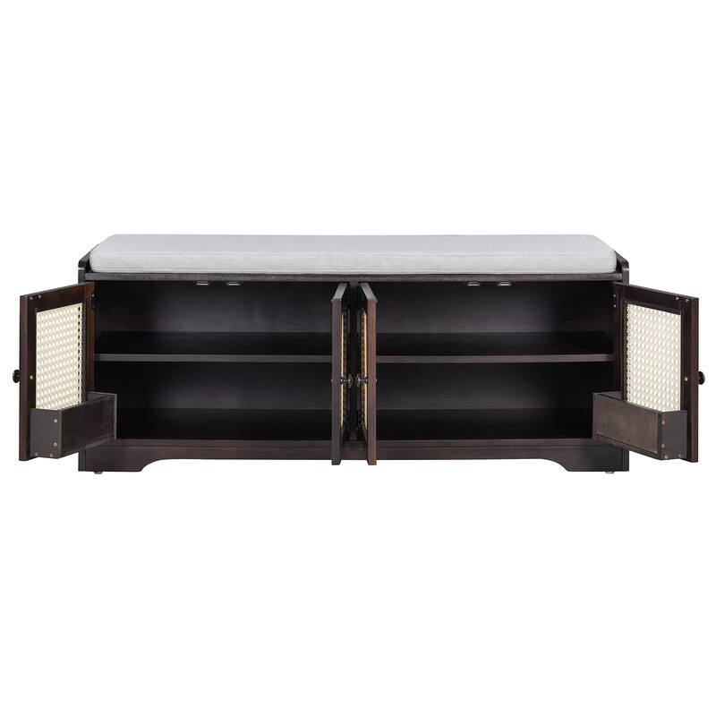 47.4" Rustic Storage Shoe Bench with Removable Cushion and Adjustable Shelves