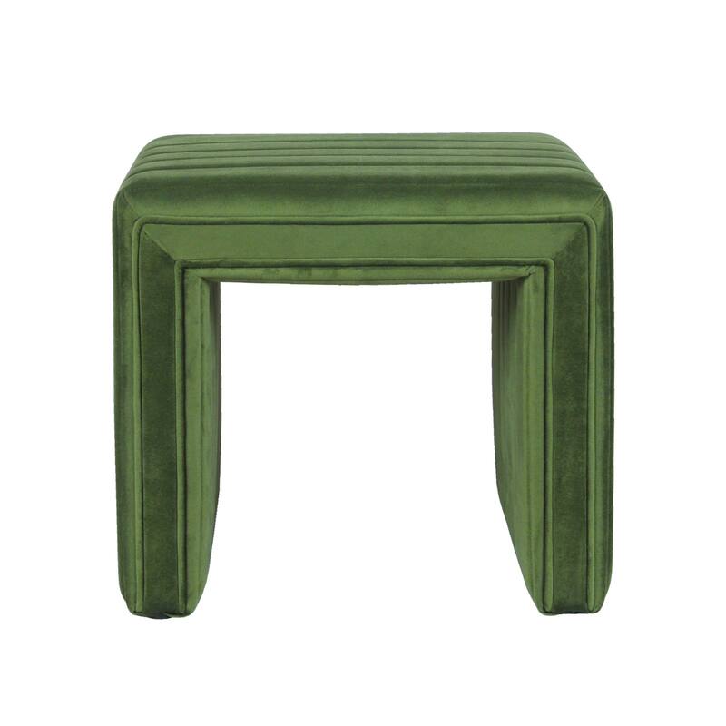 Ada 19 Inch Channel-Tufted Green Velvet Footstool Ottoman - Chic Addition