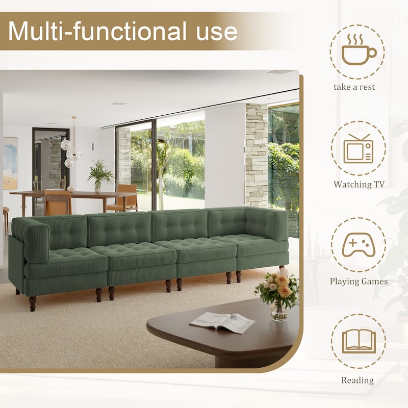 Oversized Modular Sectional Corduroy Fabric Tufted Sofa