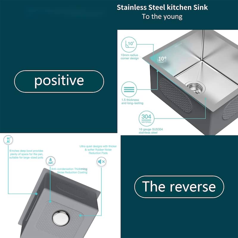 Undermount Single Bowl Stainless Steel Kitchen Sink 16 gauge-ALL SIZE