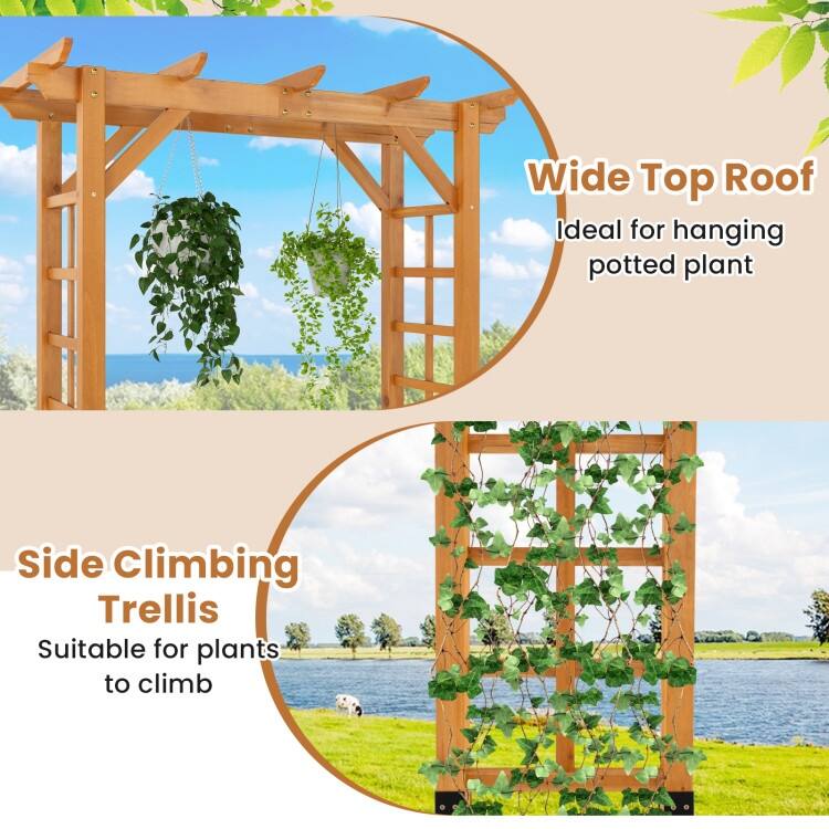 Orange Fir Wood and Metal Garden Arch with Trellises Plant Support - 55" x 24" x 85"