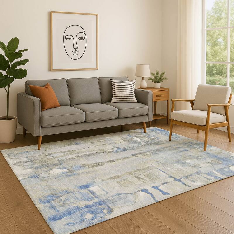 Premium Washable Super Soft Contemproary Rugged Mayfield Rug - Sky - 5' x 7'6"