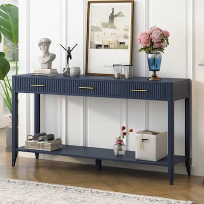 High-Quality Entryway Console Table with Vertical Stripe Drawers