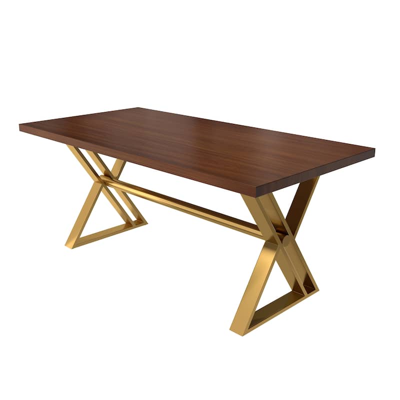 Clihome Walnut Wood Dining Table with Stainless Steel Base(only table)