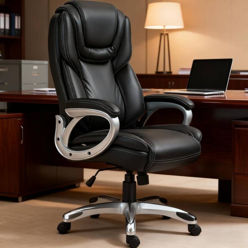 Black Office Chair - Ergonomic, Padded Arms & Swivel for Modern Workspace - Black