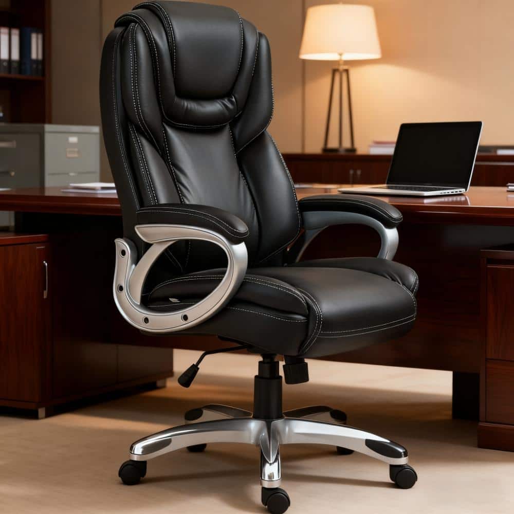 Black Office Chair - Ergonomic, Padded Arms & Swivel for Modern Workspace
