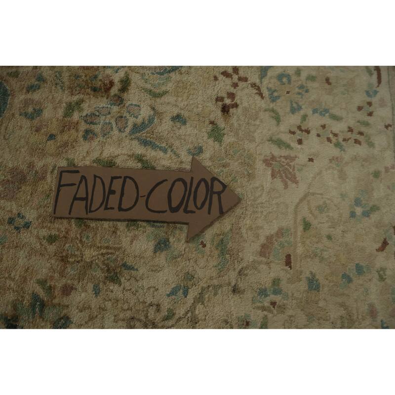 Hand Knotted Oriental Silk Carpet Traditional Floral Beige & Ivories Kashmir Area Rug - 7' 4'' X 6' 11''