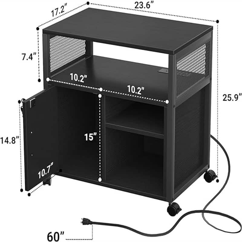 Printer Stand with LED Lights, - 23.6"D x 17.2"W x 26"H