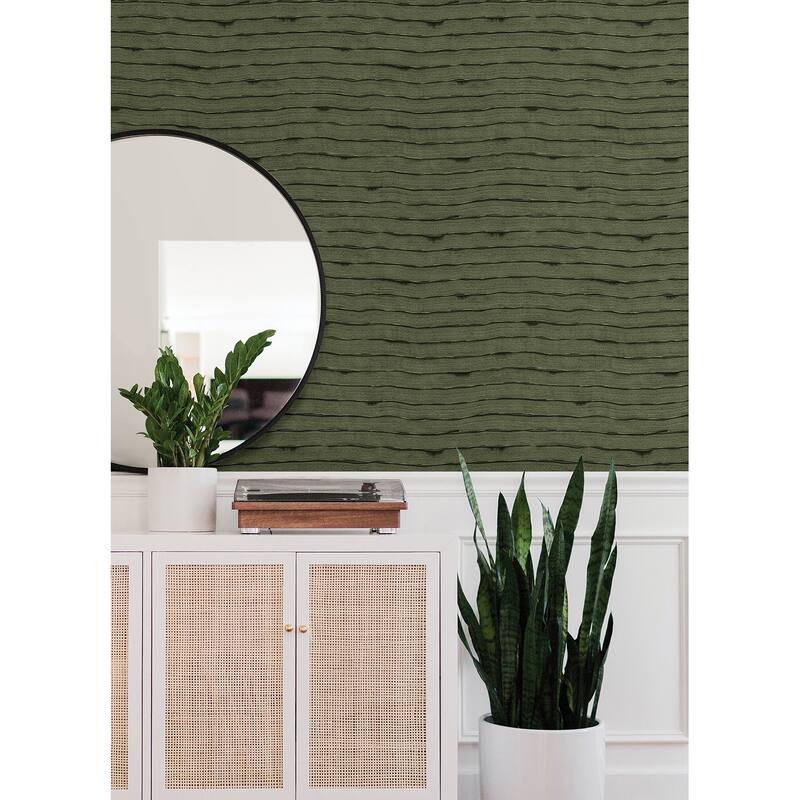 Sarah + Ruby Naia Green Horizontal Wavy Lines Wallpaper
