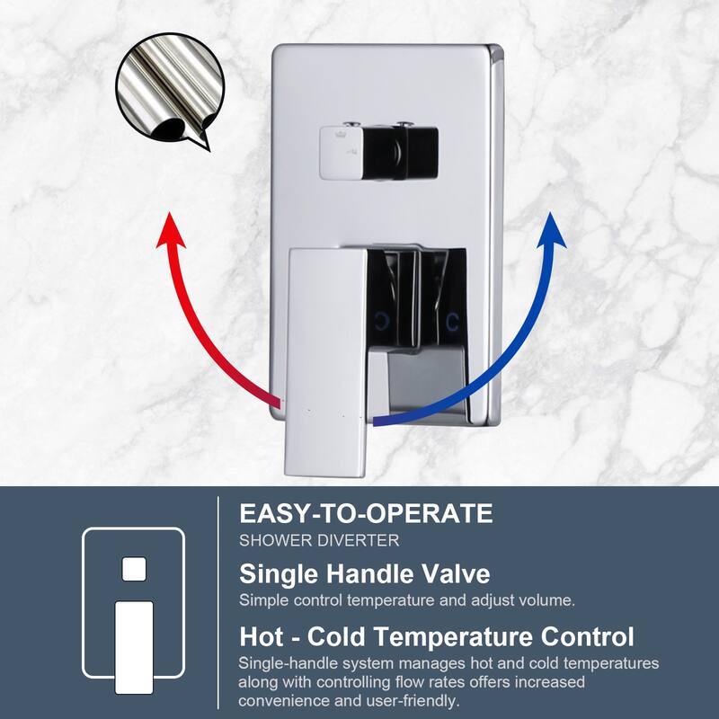 WOWOW 10 in. Square Shower Head 2-Spray Shower Faucet with Single Handle - 10 in.