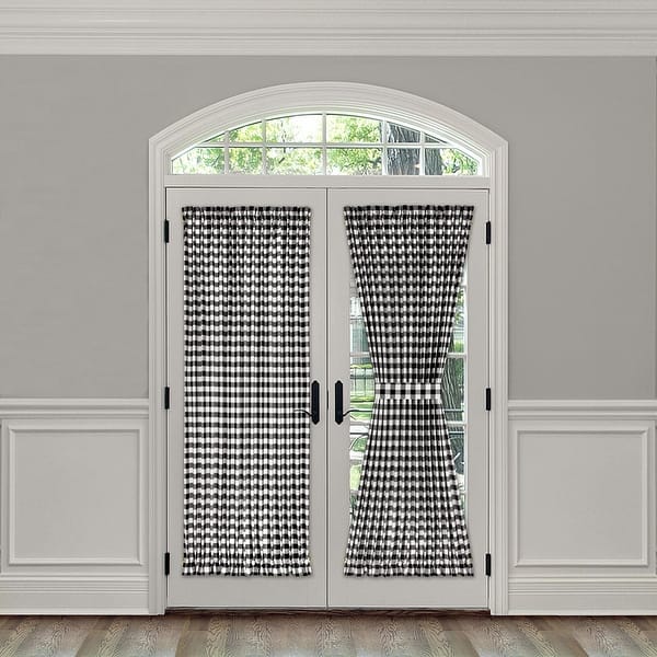slide 2 of 8, Buffalo Check Rod Pocket Door Panel and Tieback 54x72 - Black/White