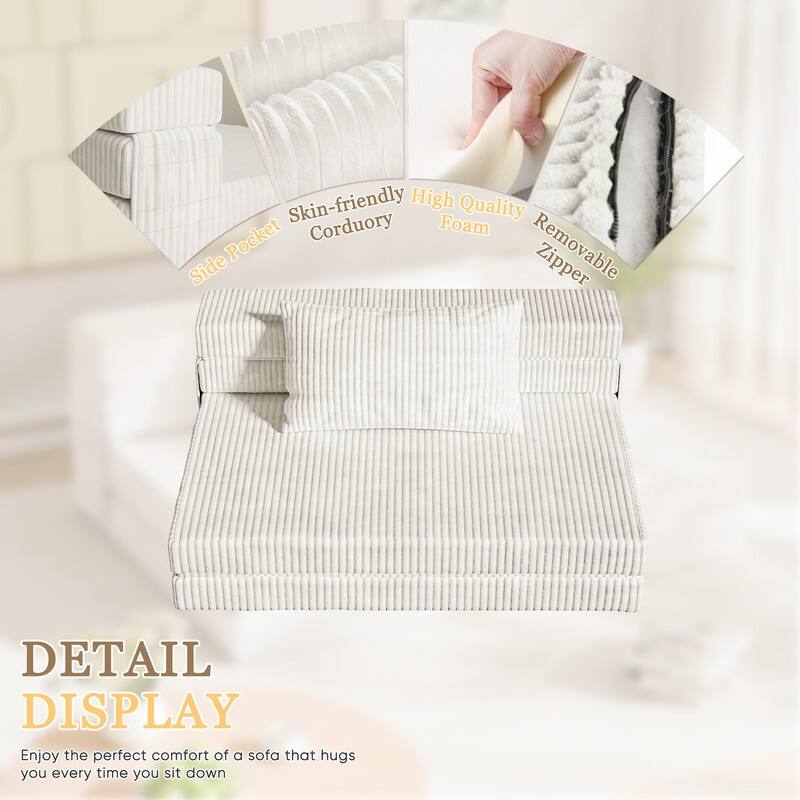 Folding Sofa Bed, Convertible Sleeper Chair with Pilow Foldable Matress, Comfy Floor Sofa Lounge for Living Room, Apartment