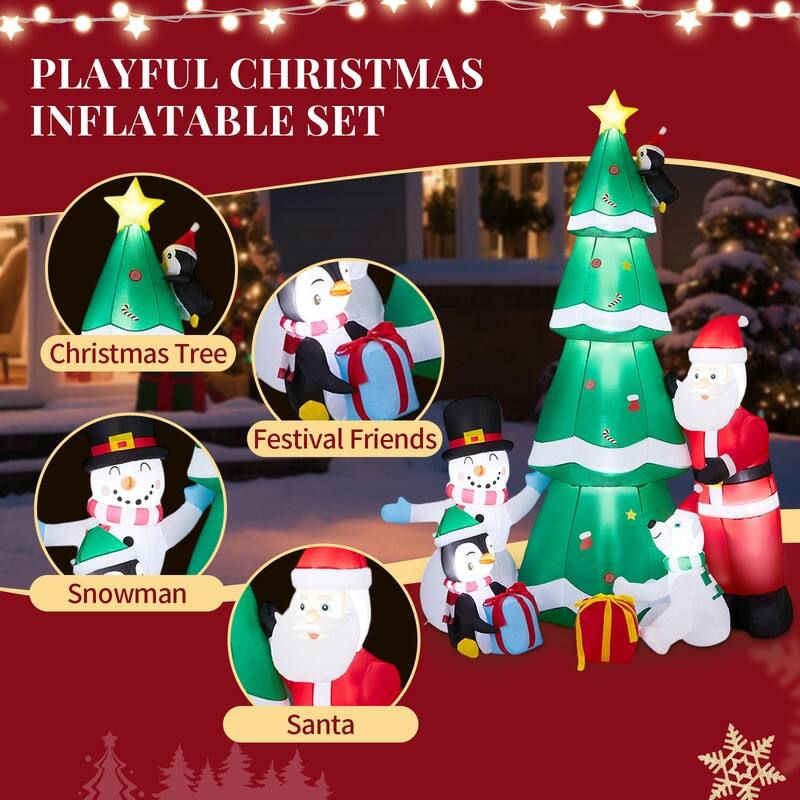 7.5FT Lighted Inflatable Christmas Tree with Santa and Snowman