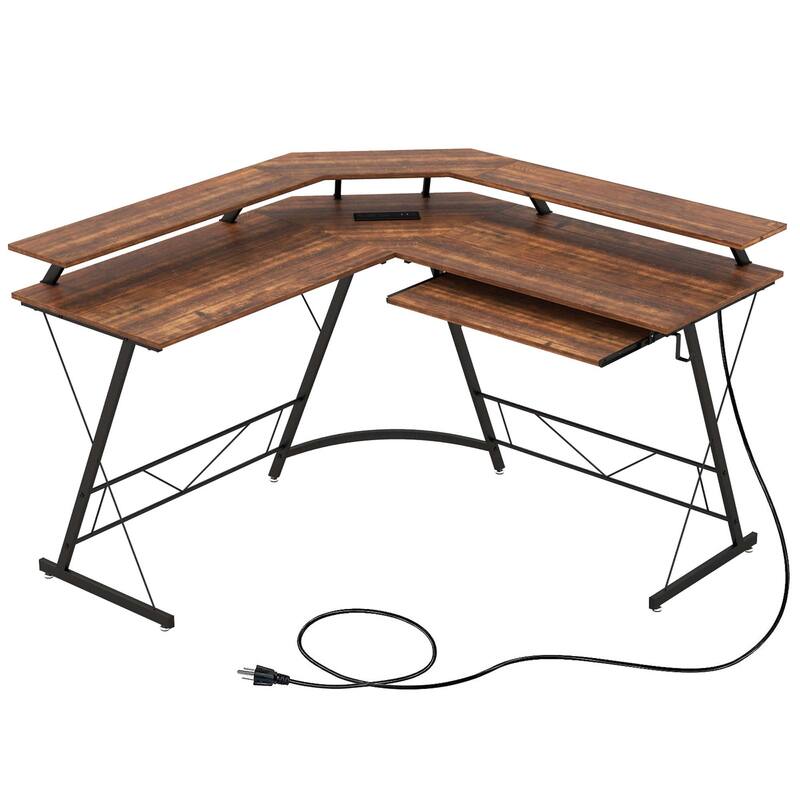 Costway L-shaped Computer Desk with Power Outlet 51" Corner Computer - See Details