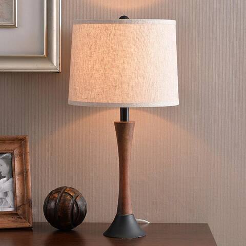 Delilah 23.5" Mahogany Wood Grain and Oil Rubbed Bronze Accent Lamp - 12" dia. x 23.5" H