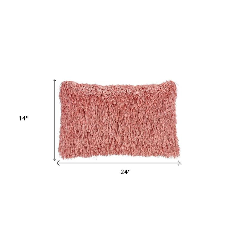 HomeRoots 14" X 24" Coral Shag Throw Pillow