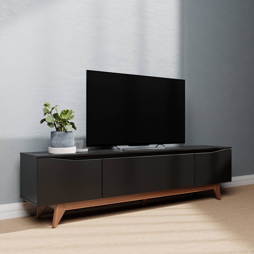 Manhattan Comfort Salle 86.41" TV Stand with Solid Wood Legs in Touch - Bed Bath Beyond - 36792012
