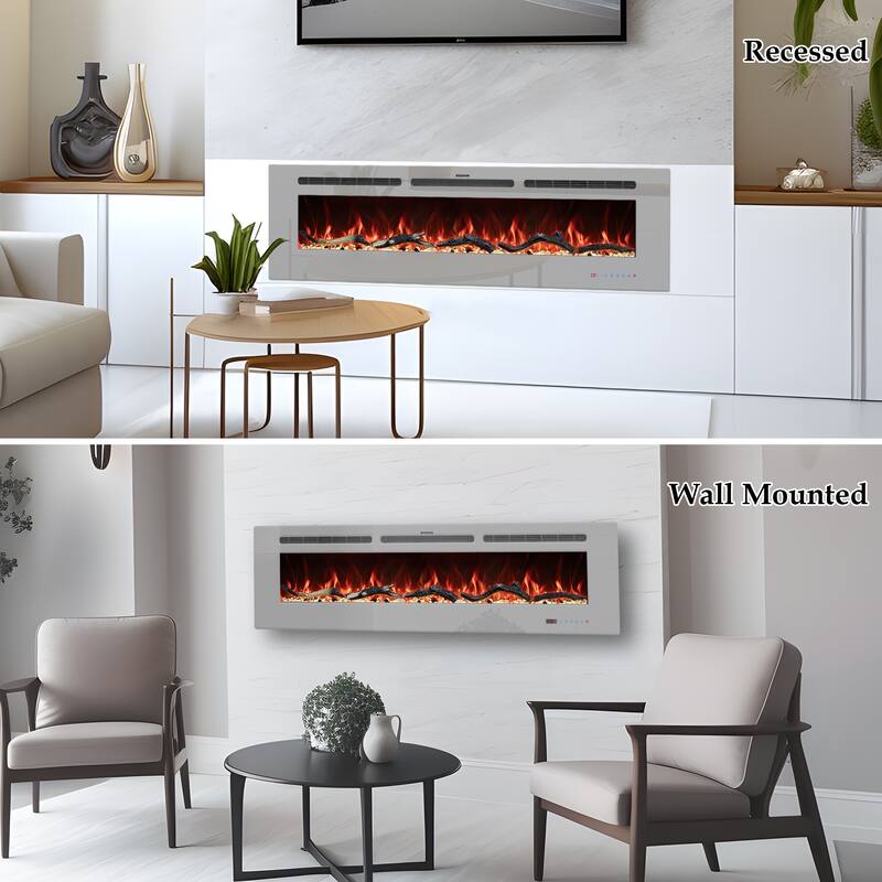 Electric Fireplace Inserts, Wall Mounted with 13 Flame Colors, Thermostat in Black