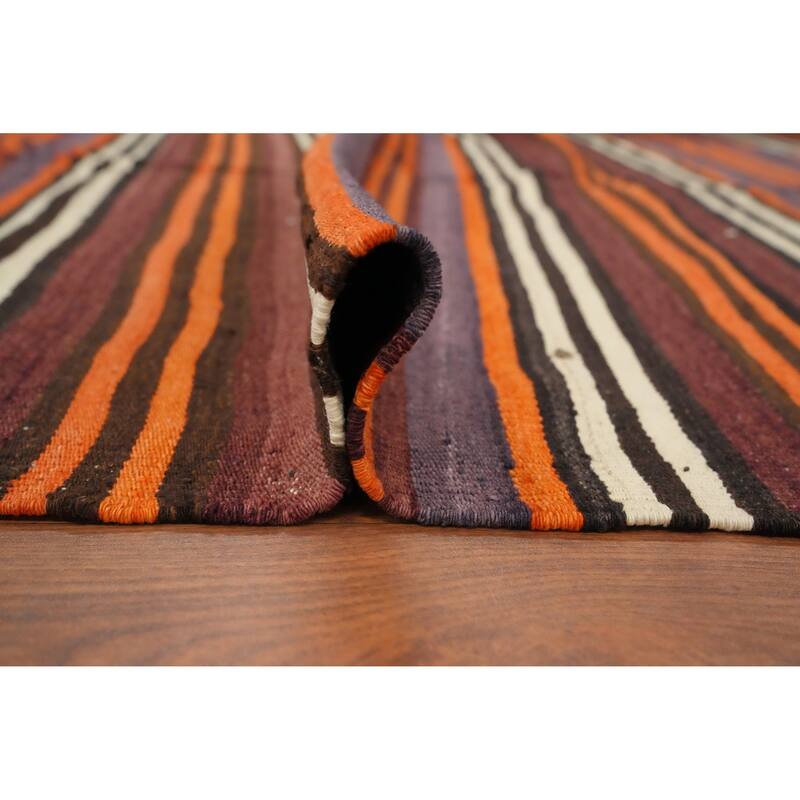 Hand Woven Oriental 100% Wool Carpet Southwestern Geometric Multi-Colored Kilim Area Rug - 11' 1'' X 4' 10''