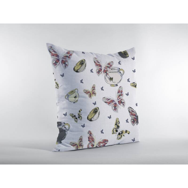 16" White Butterflies Zippered Suede Throw Pillow