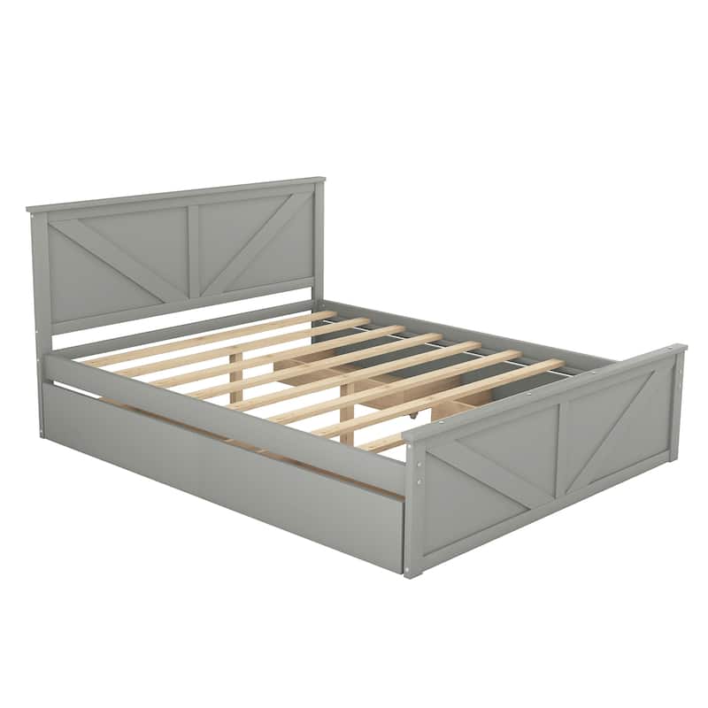 Wooden Platform Bed with Four Storage Drawers and Support Legs