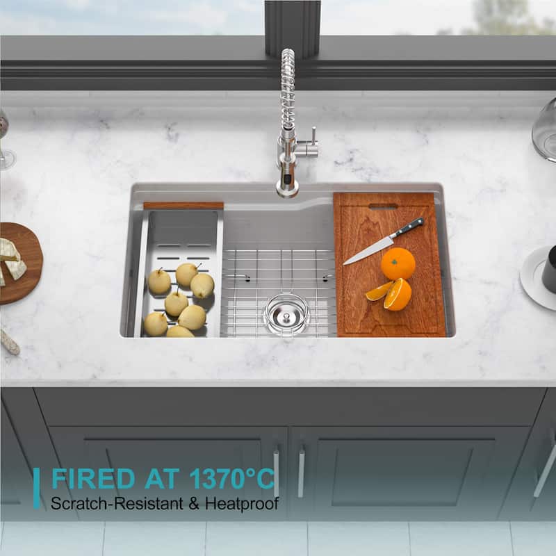 32 Inch Undermount Single Bowl Ceramic Kitchen Sink in White - 32'' x 19'' x 10''