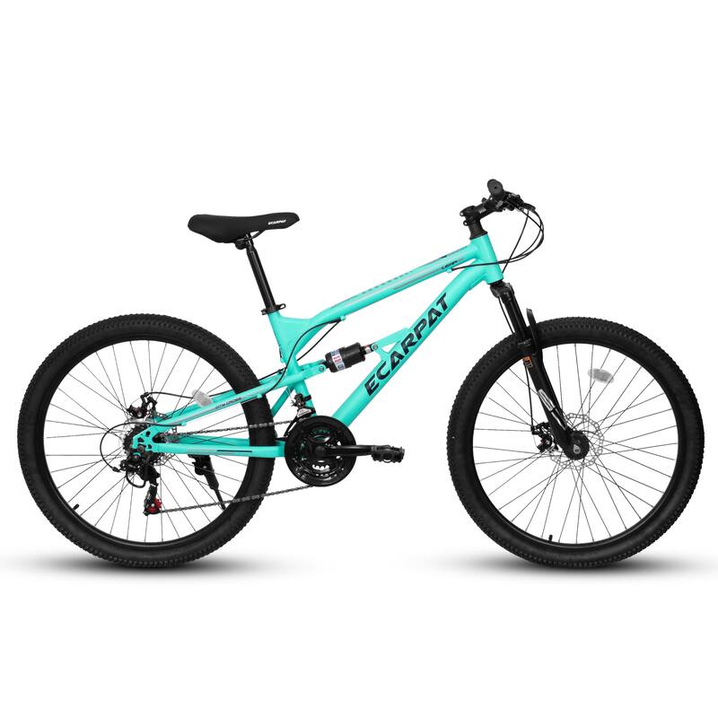 26 Inch Mountain Bike with 21 Speed Drivetrain, Dual Disc Brakes, Shock Absorbing Fork, for Trail, Urban Riding - Blue