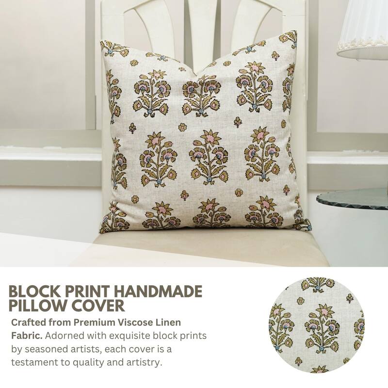 Fabdivine Floral Linen Cushion Cover Home Decor 20x20 Inch, Sadabahar