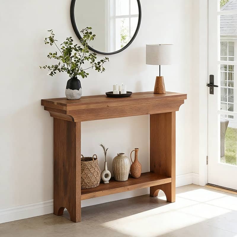 39.37" Solid Wood Console Table, Small Entryway Table with Shelf