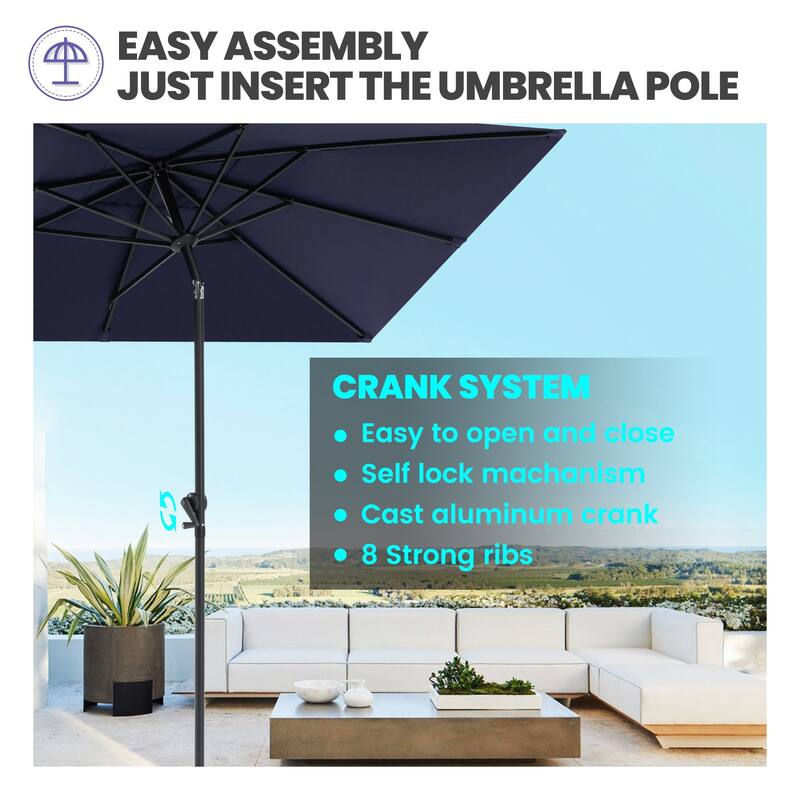 Crestlive Products 9 x 5 FT Patio Outdoor Rectangular Market Umbrella with Base