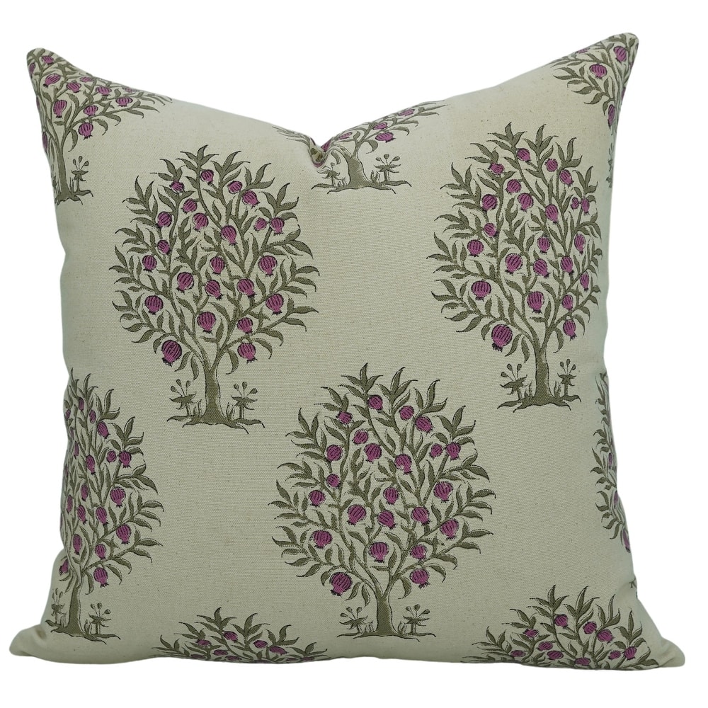 Fabdivine Cotton Bohemian Vintage Hand Block Flower Print Pink Pillow Cover Anar