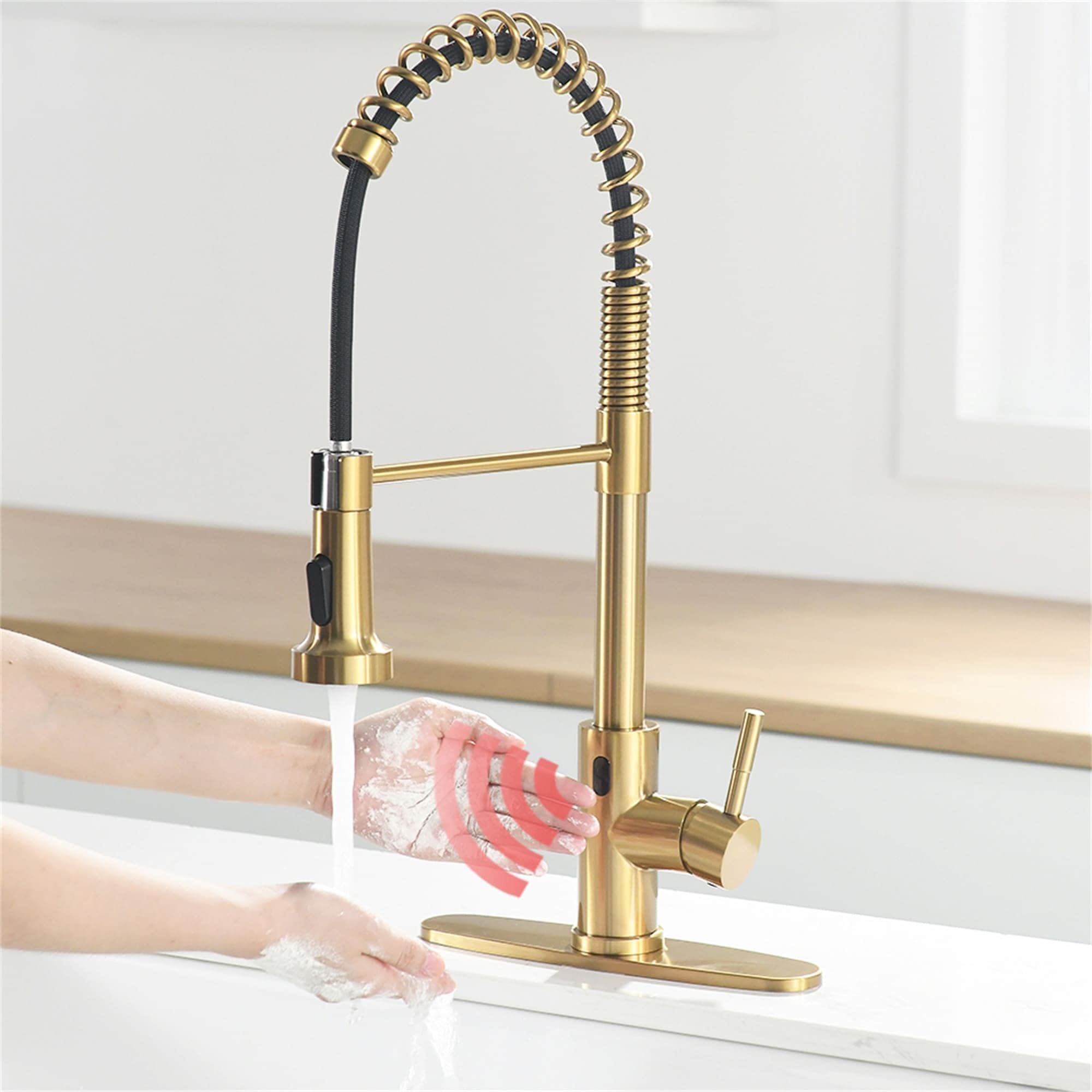 Commercial Kitchen Sink Faucet Brushed Gold Single Hole Kitchen Faucets  With Pull Down Sprayer Stainless Steel Basin Laundry Tap - On Sale - Bed  Bath & Beyond - 36152173