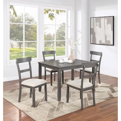 Classic Stylish Gray Natural Finish 5pc Dining Set Kitchen Dinette Wooden Top Table and Chairs Cushions Seats Ladder Bac