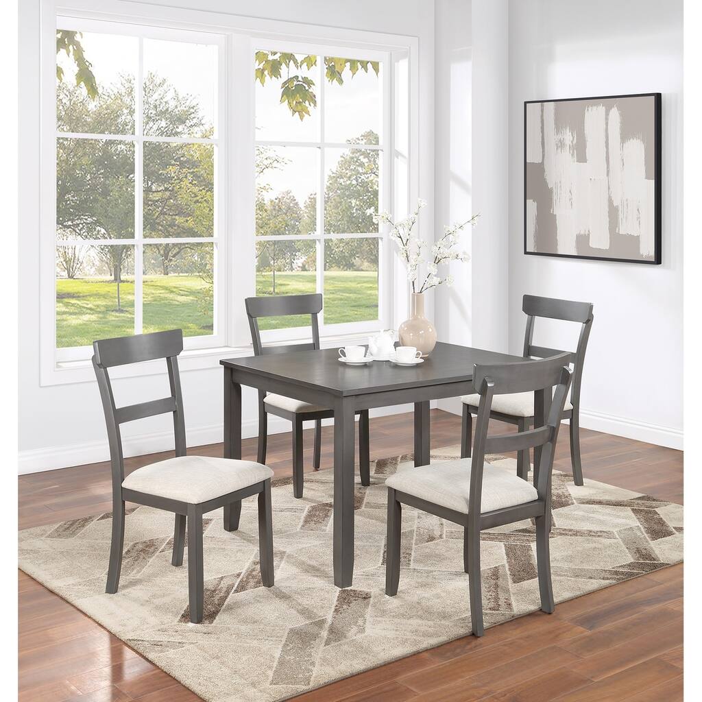 Classic Stylish Gray Natural Finish 5pc Dining Set Kitchen Dinette Wooden Top Table and Chairs Cushions Seats Ladder Bac
