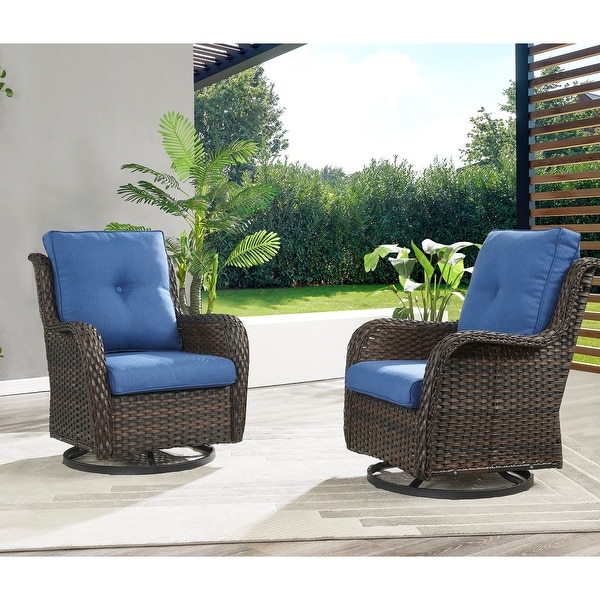Rilyson Outdoor Wicker Swivel Club Chairs, Patio Glider Chairs (Set of 2)