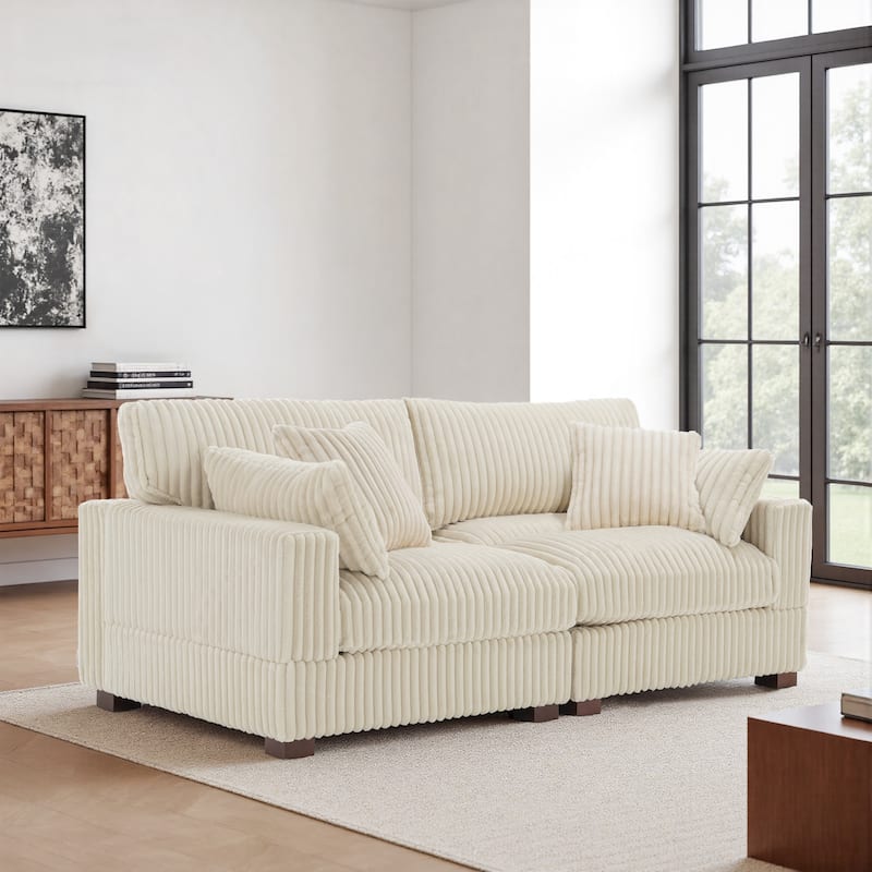 80"Plush Upholstery Loveseat Modular Sofa Couch - White+2 pillows