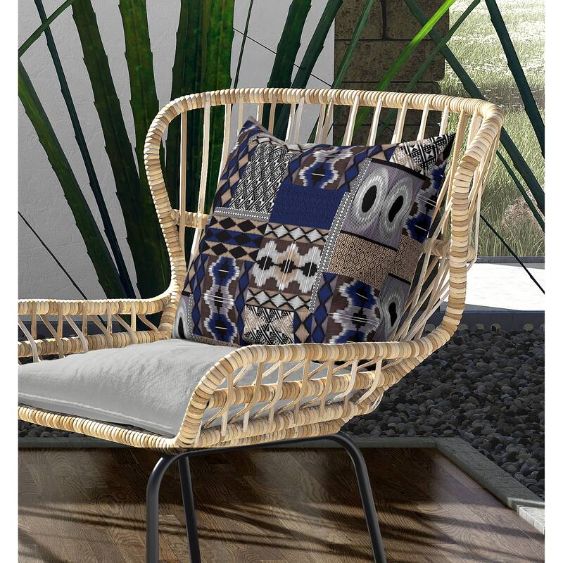 Patched Perfection Indoor/Outdoor Reversible Throw Pillow Blue and Beige