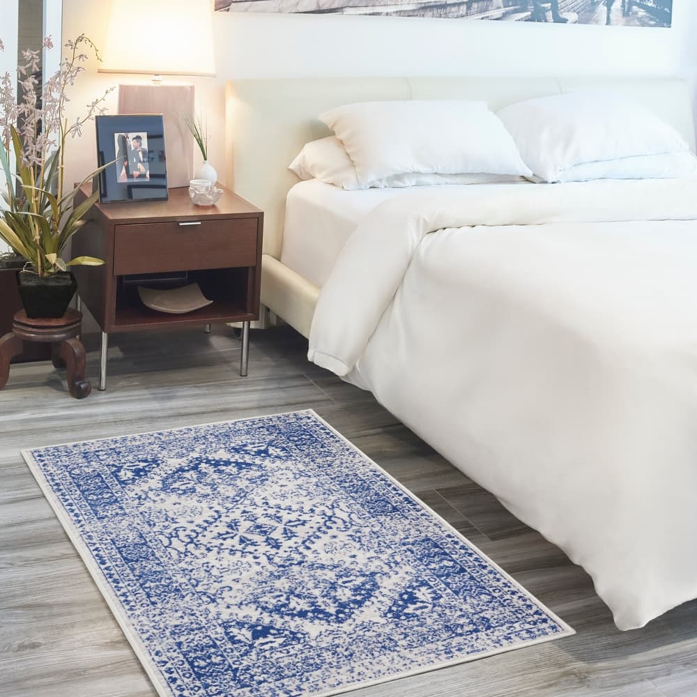 Nourison Whimsicle Boho Floral Geometric Ivory Navy Area Rug